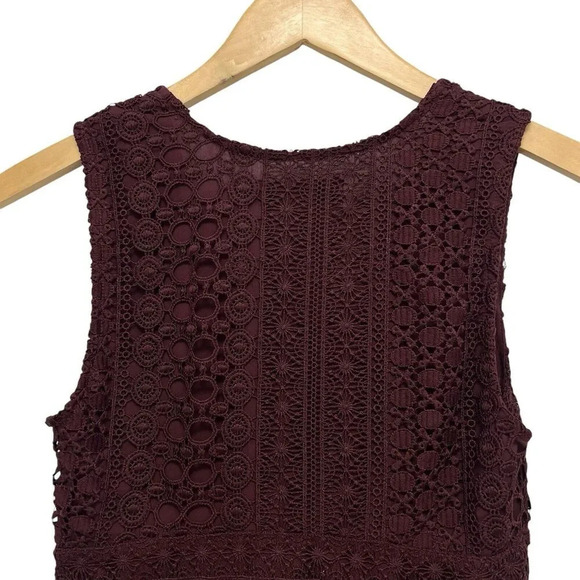 Abercrombie & Fitch Lace Crochet V-Neck Skater Dress Burgundy Mini Dark Romantic - Picture 10 of 14